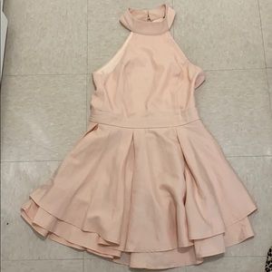Lulus Peach High Neck Skater Dress